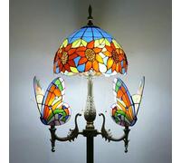 Asdfeop Lampadaire Style Tiffany, Lampe sur Pied en vitrail avec veilleuse Papillon, 165 cm de Haut, Base en résine Vintage, Lampe de Lecture pour Chambre à Coucher ou Salon