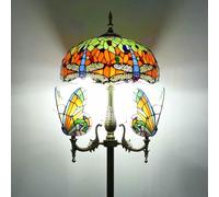 Asdfeop Lampadaire Style Tiffany, Lampe sur Pied en vitrail avec veilleuse Papillon, 165 cm de Haut, Base en résine Vintage, Lampe de Lecture pour Chambre à Coucher ou Salon