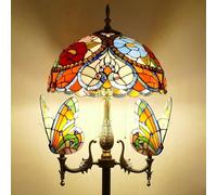 Asdfeop Lampadaire Style Tiffany, Lampe sur Pied en vitrail avec veilleuse Papillon, 165 cm de Haut, Base en résine Vintage, Lampe de Lecture pour Chambre à Coucher ou Salon