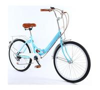 Asdfeop Vélo de Ville Pliable 24 Pouces en Acier à Haute teneur en Carbone, vélo de Route pour Jeunes, vélo 7 Vitesses pour étudiants, employés de Bureau, passionnés de vélo, Bleu