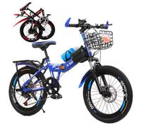 Asdfeop VTT Pliable 18/20/22/24 Pouces, Cadre en Acier à Haute teneur en Carbone pour Adultes et Enfants, avec Amortisseur et Double Frein à Disque