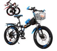 Asdfeop VTT Pliable 18/20/22/24 Pouces, Cadre en Acier à Haute teneur en Carbone pour Adultes et Enfants, avec Amortisseur et Double Frein à Disque
