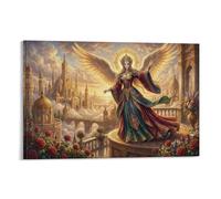 ASDFGHJKLZA Ange Ailes Dorees Tableau Toile Chateau Celeste Magique Decoration Murale Salon 08x12inch(20x30cm)