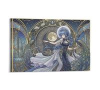 ASDFGHJKLZA Art Nouveau Anime Tableau Toile Art Mural Deco deesse lune celeste illustration paon Décoration Murale Salon 12x18inch(30x45cm)