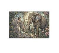 ASDFGHJKLZA Art Nouveau Mucha Tableau Toile Décoration Murale Salon elephant orne femme elegante fleurs 24x36inch(60x90cm)