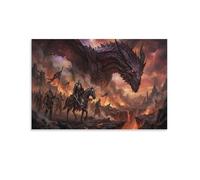 ASDFGHJKLZA Bataille Dragon Tableau Toile Chevalier Medieval Decoration Murale Salon Peinture Sur Toile 12x18inch(30x45cm)