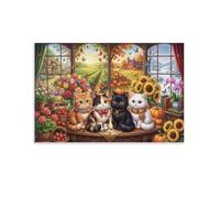 ASDFGHJKLZA Chats Quatre Saisons Toile Décoration Murale Salon Fenêtre De La Ferme Tableau Toile 12x18inch(30x45cm)