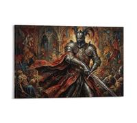 ASDFGHJKLZA Chevalier Médiéval Armure Tableau Toile Bataille Fantastique Décoration Murale Salon 16x24inch(40x60cm)