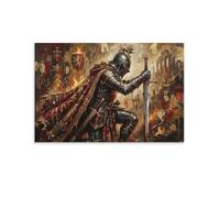 ASDFGHJKLZA Chevalier Médiéval Tableau Toile Art Abstrait Rouge Or Décoration Murale Salon 12x18inch(30x45cm)