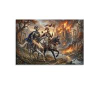 ASDFGHJKLZA Chevaliers Médiévaux Tableau Toile Château En Feu Décoration Murale Salon Peinture Sur Toile 24x36inch(60x90cm)