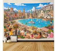 ASDFGHJKLZA Collage de monuments célèbres du monde Impression 3D Tapisserie Tenture Murale Décoration Murale Art Tapisseries Poster Rideau Salon Dortoir 70cmx100cm