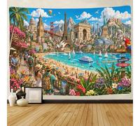 ASDFGHJKLZA Collage de monuments célèbres du monde Impression 3D Tenture Murale Tapisserie Pour Chambre Tapisseries Décoration Intérieure Rideau Salon Dortoir 180cmx230cm