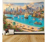 ASDFGHJKLZA Collage de monuments célèbres du monde Tapisserie Pour Chambre Impression 3D Tenture Murale Tapisseries Poster Décoration Intérieure Salon Dortoir 150cmx200cm
