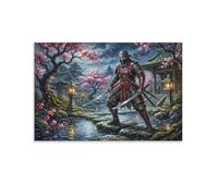 ASDFGHJKLZA Guerrier Ninja Japonais Tableau Toile Décoration Murale Salon Art Mural Deco Jardin Cerisiers Fleurs 12x18inch(30x45cm)