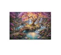 ASDFGHJKLZA Jardin Japonais Zen Tableau Toile Décoration Murale Salon Cascade Fleurs Cerisier Art Mural Deco 20x30inch(50x75cm)