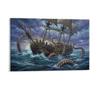 ASDFGHJKLZA Kraken Poulpe Géant Tableau Toile Décoration Murale Salon Bateau Pirate Tempête Art Mural Deco 08x12inch(20x30cm)