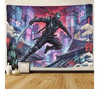 ASDFGHJKLZA Ninja Futuristic Tapisserie Murale Imprimé en 3D Ville Néon Décoration Murale Art Chambre Salon 180cmx230cm