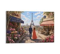 ASDFGHJKLZA Paysage de rue de la tour Eiffel à Paris Tableau Sur Toile Modern HD Art Mural Design Affiche Pour Salon, Maison Décoration D'intérieur, Cadeau 16x24inch(40x60cm)