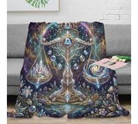 ASDFGHJKLZA Zodiaque Balance Impression 3D Constellation Flanelle Peluche Plaid Couverture Douce Moelleuse Canapé Lit Garçons Enfants Adultes Cadeau Respirant Chaud 50x60inch(127x152cm)