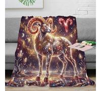 ASDFGHJKLZA Zodiaque Bélier Moelleuse Douce Impression 3D Cristal de rêve Rouge Flanelle Plaid Couverture Chaud Peluche Lit Canapé Filles Enfants Adultes Cadeau Respirant Moderne 50x60inch(127x152cm)
