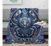 ASDFGHJKLZA Zodiaque Cancer Plaid Couverture Impression 3D Crabe onirique Flanelle Douce Moelleuse Chaude Canapé Lit Filles Enfants Adultes Cadeau Respirant Souple Doux 50x60inch(127x152cm)
