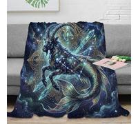 ASDFGHJKLZA Zodiaque Capricorne Couverture Plaid Impression 3D Mystérieux Flanelle Douce Moelleuse Peluche Canapé Lit Filles Enfants Adultes Cadeau Respirant Toute Saison 50x60inch(127x152cm)