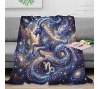 ASDFGHJKLZA Zodiaque Capricorne Moelleuse Douce Impression 3D Galaxie étoilée Flanelle Plaid Couverture Chaud Peluche Lit Canapé Filles Enfants Adultes Cadeau Respirant Moderne 50x60inch(127x152cm)
