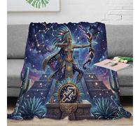 ASDFGHJKLZA Zodiaque Sagittaire Impression 3D Aztec Art Flanelle Peluche Plaid Couverture Douce Chaude Moelleuse Canapé Lit Filles Enfants Adultes Cadeau Respirant Doux 50x60inch(127x152cm)