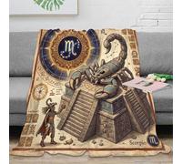 ASDFGHJKLZA Zodiaque Scorpion Plaid Couverture Flanelle Aztec Art Impression 3D Douce Moelleuse Peluche Lit Canapé Garçons Enfants Adultes Cadeau Respirant Toute Saison 50x60inch(127x152cm)