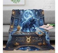 ASDFGHJKLZA Zodiaque Taureau Chaud Douillet Impression 3D Céleste Flanelle Plaid Couverture Doux Moelleux Peluche Lit Canapé Filles Enfants Adultes Cadeau Respirant 50x60inch(127x152cm)