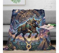 ASDFGHJKLZA Zodiaque Taureau Impression 3D Aztec Art Flanelle Plaid Couverture Douce Moelleuse Peluche Lit Canapé Garçons Enfants Adultes Cadeau Respirant Durable 50x60inch(127x152cm)