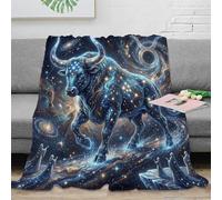 ASDFGHJKLZA Zodiaque Taureau Impression 3D Céleste Flanelle Peluche Plaid Couverture Douce Moelleuse Lit Canapé Garçons Enfants Adultes Cadeau Respirant Confort 50x60inch(127x152cm)