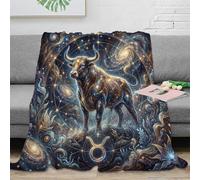 ASDFGHJKLZA Zodiaque Taureau Impression 3D Galaxie Flanelle Peluche Plaid Couverture Douce Moelleuse Canapé Lit Garçons Enfants Adultes Cadeau Respirant Chaud 40x50inch(100x130cm)