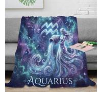 ASDFGHJKLZA Zodiaque Verseau Impression 3D Céleste Flanelle Plaid Couverture Douce Moelleux Peluche Lit Canapé Garçons Enfants Adultes Cadeau Respirant Chaud Doux 50x60inch(127x152cm)