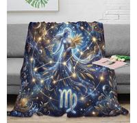 ASDFGHJKLZA Zodiaque Vierge Plaid Couverture Impression 3D Galaxie étoilée Flanelle Douce Moelleuse Peluche Lit Canapé Filles Enfants Adultes Cadeau Respirant Toute Saison 50x60inch(127x152cm)