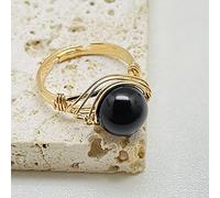 ASDFY Bague Boule en Obsidienne Noire Naturelle Couleur Or Cristal Réglable pour Femme et Homme - Pierre Ouverte Reiki Balance Cheville Doigt D'Éternité