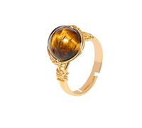 ASDFY Bague Boule en Pierre d'oeil De Tigre Marron Naturel Bague en Cristal Couleur Or Bague Enroulée Réglable pour Femme Bagues en Pierre Ouverte Reiki Balance Cheville Doigt Bagues Bague D'Éternité