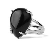 ASDFY Bague en Obsidienne Noire Naturelle Bague Goutte d'eau en Cristal Réglable pour Femme Bagues en Pierre Ouverte Reiki Balance Cheville Doigt Bagues Bague D'Éternité pour Femme Fille Homme
