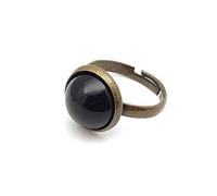 ASDFY Bague en Obsidienne Noire Naturelle Cristal Rond Couleur Bronze Bague Réglable pour Femme Bagues en Pierre Ouverte Reiki Balance Cheville Doigt Bagues Bague D'Éternité pour Femme Fille Homme
