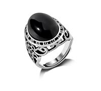 ASDFY Bague en Onyx Noir Naturel Cristal Large Bague Ronde Réglable pour Femme Bagues en Pierre Ouverte Reiki Équilibre Cheville Doigt Bagues Bague D'Éternité pour Femme Fille Homme