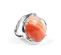 ASDFY Bague Ovale en Cristal D'Agate avec des Veines Orange Naturelles Et Réglables pour Femme