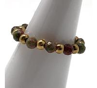 ASDFY Fleurs À Facettes Naturelles Bague en Perles De Pierre Verte Perles en Cristal d'or Boho Bague D'Élasticité Bagues en Pierre pour Femmes Bagues Reiki Équilibre Cheville Doigt Bagues Bague D'Éte