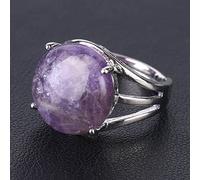 ASDFY Naturel Grande Bague Améthyste Violet Cristal Rond Bague Réglable Femmes Anneaux De Pierre Ouverte Reiki Équilibre Cheville Doigt Bagues Bague D'Éternité pour Femmes Fille Hommes