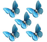 ASDIIT Lot de 5 pinces à cheveux en forme de papillon bleu réaliste pour femme, dégradé de strass, accessoires de cheveux féériques pour Noël, Halloween, rave, festival, cadeau