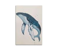ASDJWAUEYWEH Poster sur toile de baleine bleue - Décoration murale vintage pour salon, chambre à coucher - 30 x 45 cm - Sans cadre
