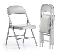 Asdsed Lot de 2 Chaises Pliantes Rembourrées, Jusqu'à 160 kg, Robuste et Stable, Gain de Place, Confortable Chaise Pliable pour Salon, Salle à Manger, Camping, Jardin, Cuisine, PU Gris