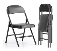 Asdsed Lot de 2 Chaises Pliantes Rembourrées, Jusqu'à 160 kg, Robuste et Stable, Gain de Place, Confortable Chaise Pliable pour Salon, Salle à Manger, Camping, Jardin, Cuisine, PU Noir