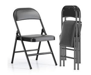 Asdsed Lot de 2 Chaises Pliantes Rembourrées, Jusqu'à 160 kg, Robuste et Stable, Gain de Place, Confortable Chaise Pliable pour Salon, Salle à Manger, Camping, Jardin, Cuisine, PU Noir