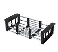 ASEANAO Égouttoir de cuisine en acier inoxydable, panier de vidange rétractable avec accoudoir réglable, égouttoir à vaisselle pour évier (noir, taille L)