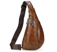 ASEDRFY Sac de poitrine en cuir véritable pour homme avec compartiment pour iPad et poche pour téléphone